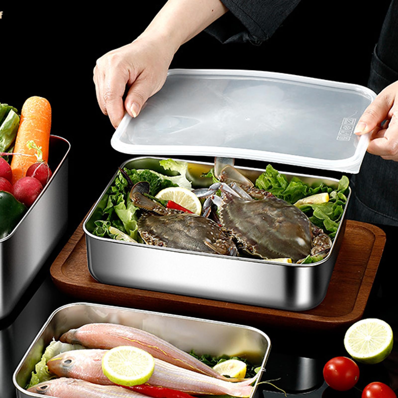 WIYETY 3er-Set Edelstahl-Frischhaltedosen – Spülmaschinenfest, Stapelbar, 1,2 Liter Pro Box