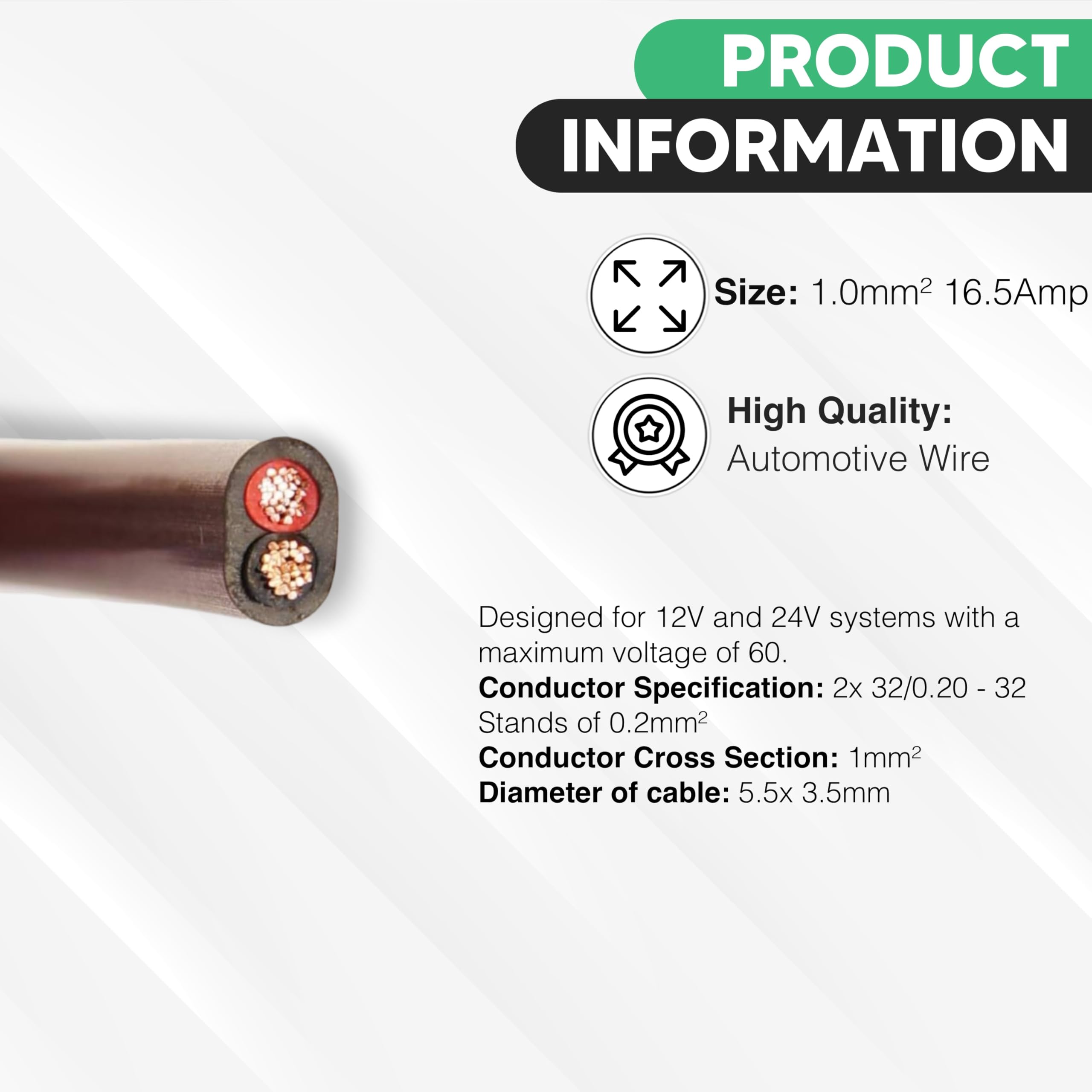 BMF DIRECT Flat Twin 2 Core Cable Pure Copper 12V/24V - Thin Wall Automotive Wire (1.0mm² 16.5A, 10m Coil) - Image 2