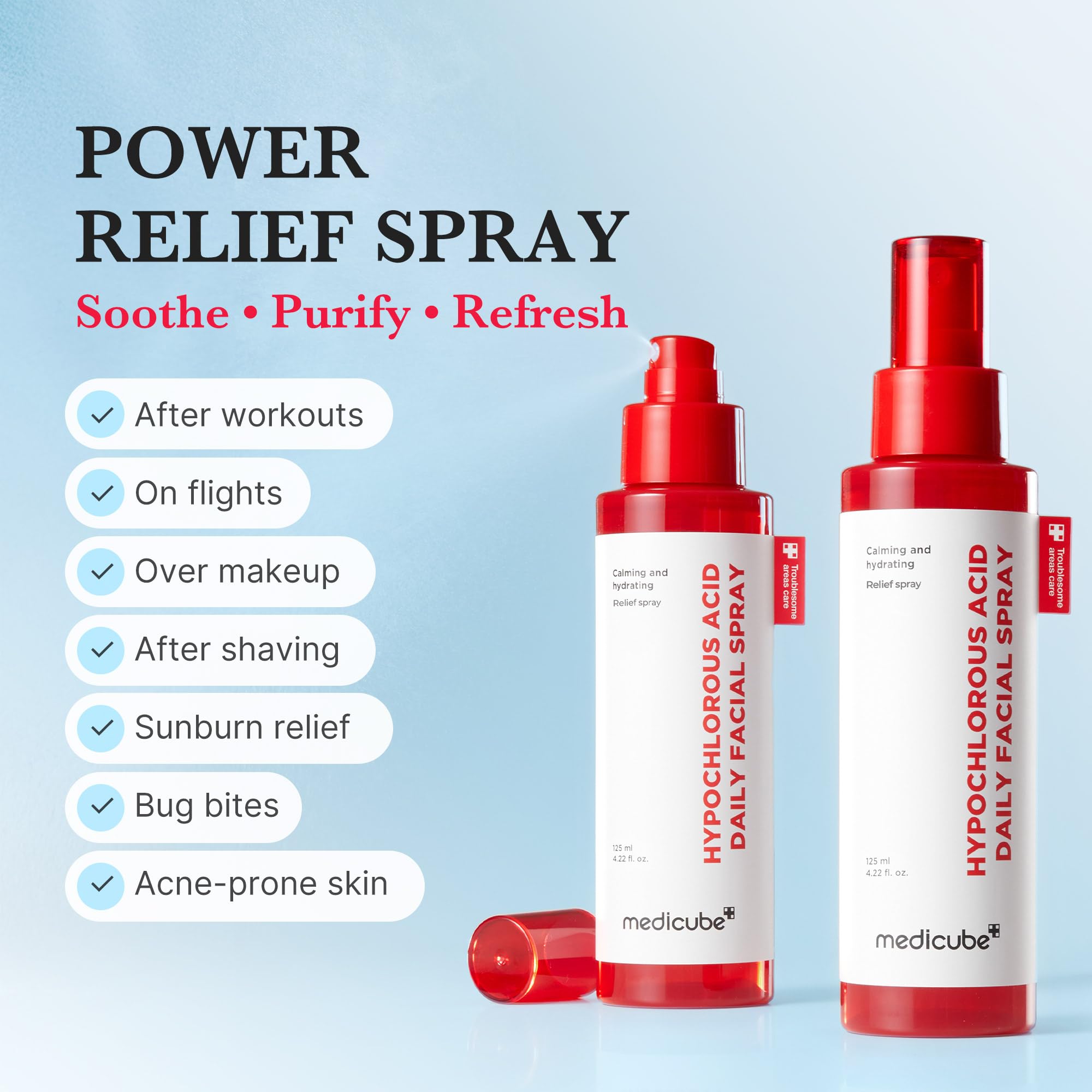 medicube Power Soothing Spray 125 ml – Spray HOCl lenitivo per pelle sensibile e tutti i tipi di pelle – Cura quotidiana e post-sole