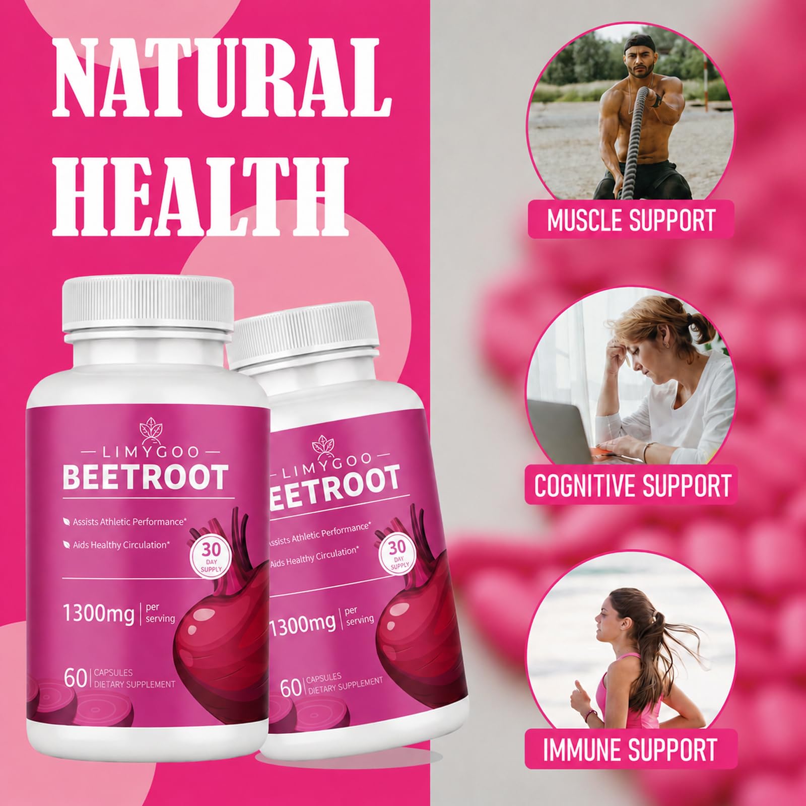 Beet Root Capsules – 1300mg Beetroot Powder for Natural Energy & Endurance Support, Non-GMO, 60 Capsules, 30-Day Supply (1pc) — Amazon image 5