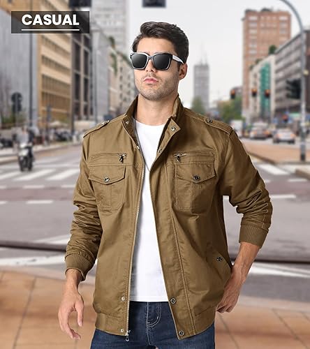 Miniatura 2 de EKLENTSON - Chaquetas militares de algodón ligero con múltiples bolsillos con cremallera y cuello alto para hombre