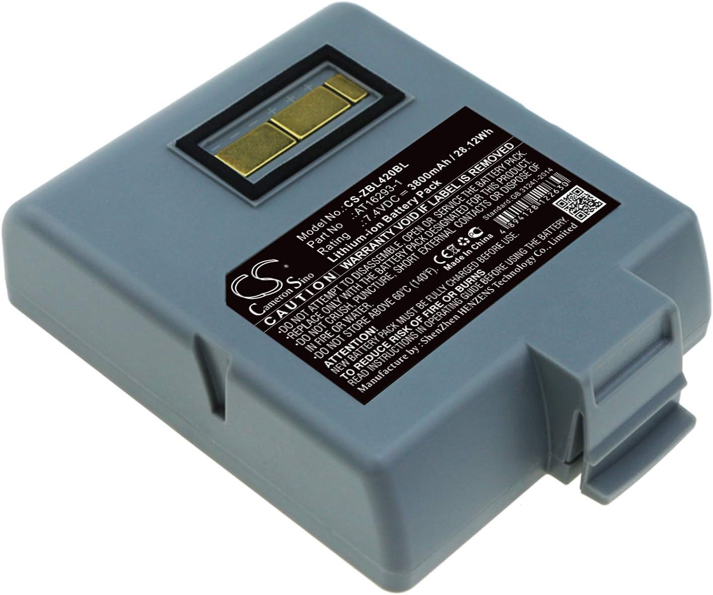 Cameron Sino Battery for QL420, QL420 Plus, QL420+ PN: AT16293-1 3800mAh / 28.12Wh