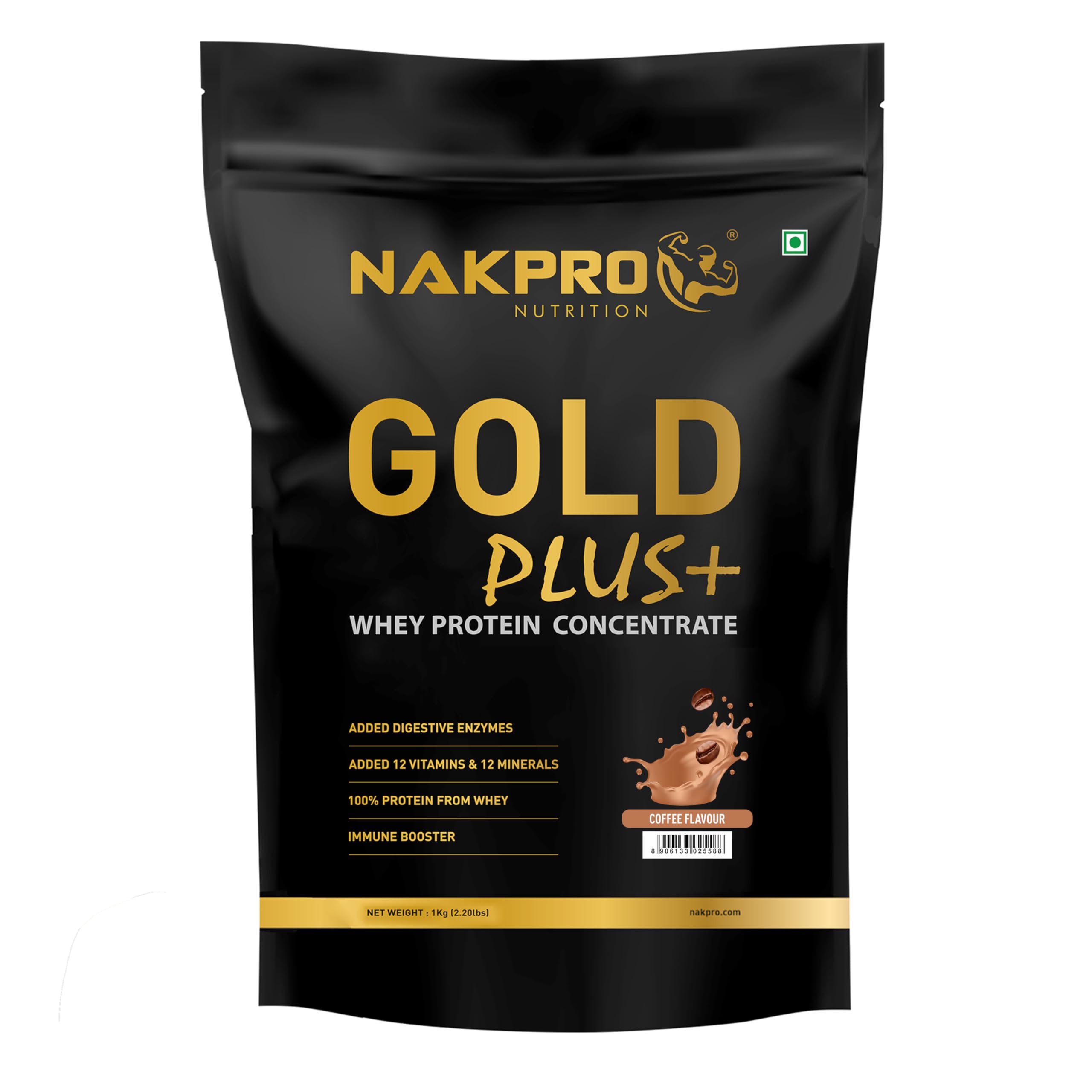 NAKPRO Gold Plus+ Whey Protein Concentrate with Digestive Enzymes | 25.46g Protein, 5.57g BCAA | Added Vitamins & Minerals (1 Kg, Coffee) (B0C23RTYWC) Amazon Price History, Amazon Price Tracker