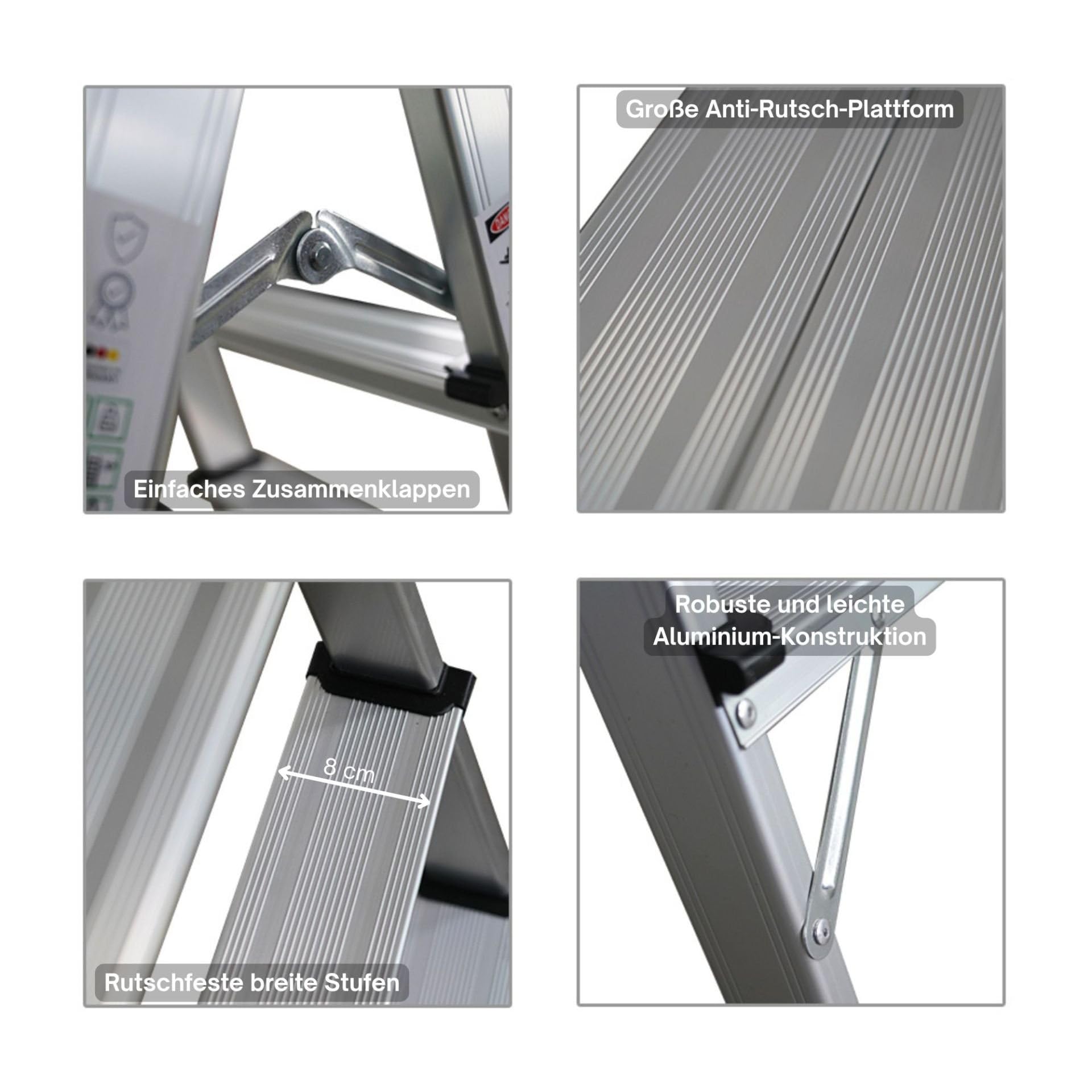 PROREGAL Escabeau Pliant Apollo 4 marches Échelle Double Accessible des Deux côtés, Charge maximale 150 kg 78x35x69cm Aluminium antidérapant légère Tabouret