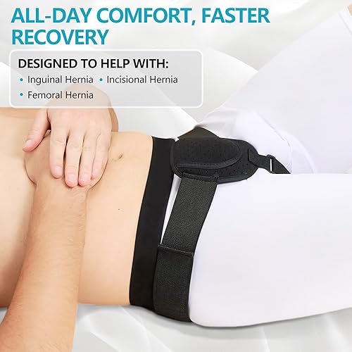Miniatura 4 de Cinturones de hernia para hombres y mujeres, braguero de soporte de hernia femoral inguinal con almohadillas de compresión extraíbles, correa de