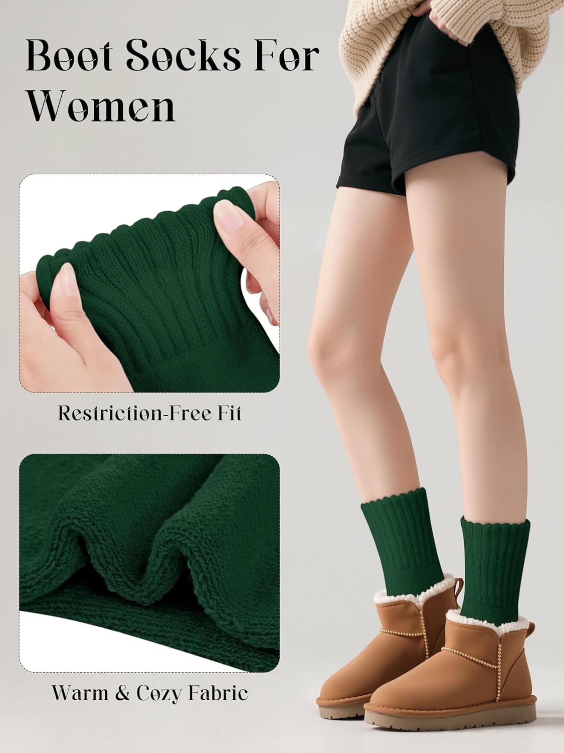 3/5 Pairs Boot Socks for Women Winter Warm Thick Cozy Crew Sock Thermal Knit Solid Color Socks Christmas Gifts - Image 3