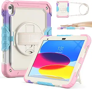 Sibeitu Case for iPad 11th A16 2025 & 10th Generation Case 10.9 Inch 2022 with Screen Protector, Heavy Duty Protective Cover with 360° Rotate Hand Shoulder Strap & Stand for iPad 11-inch/10th Gen