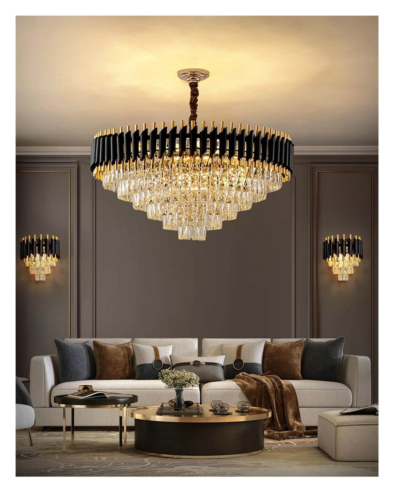 Modern Luxury Adjustable Black Crystal Chandelier for Living Room and Restaurant LED Indoor Lighting Bougie Chandelier