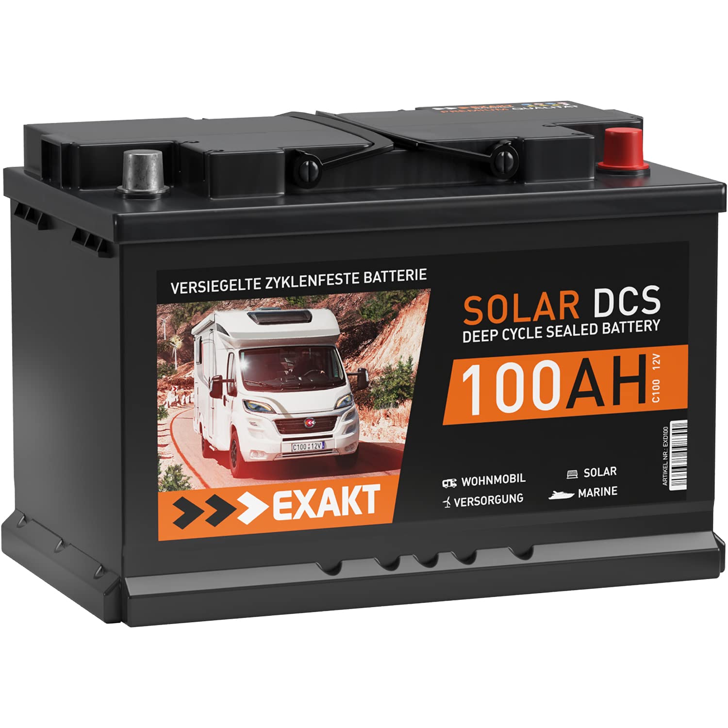 EXAKT batterie camping car 12V 100Ah caravane solaire bateau décharge lente