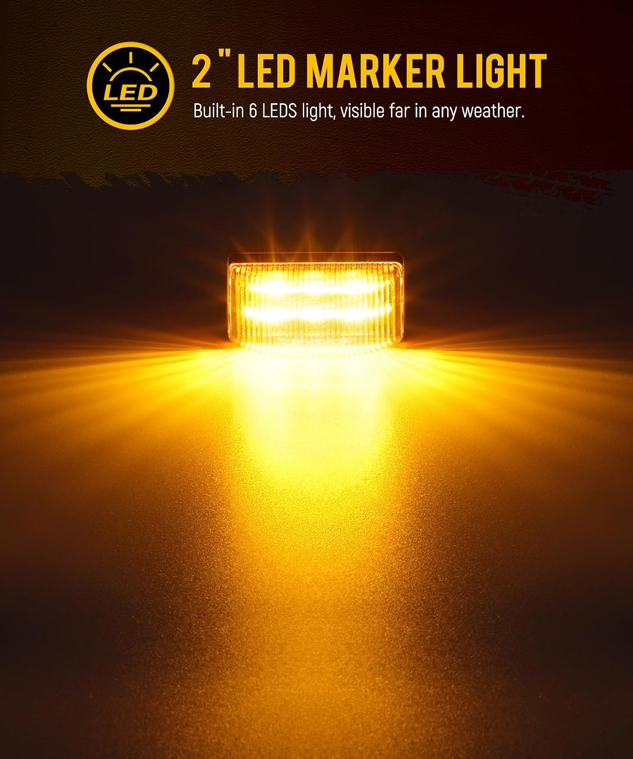 Partsam 2Pcs 2 Inch Amber LED Clearance Trailer Marker Lights, 6 LED Side Marker Lights for Truck Pickup Tractor RV Camper Motorhome, IP67 Waterproof, Surface Mount