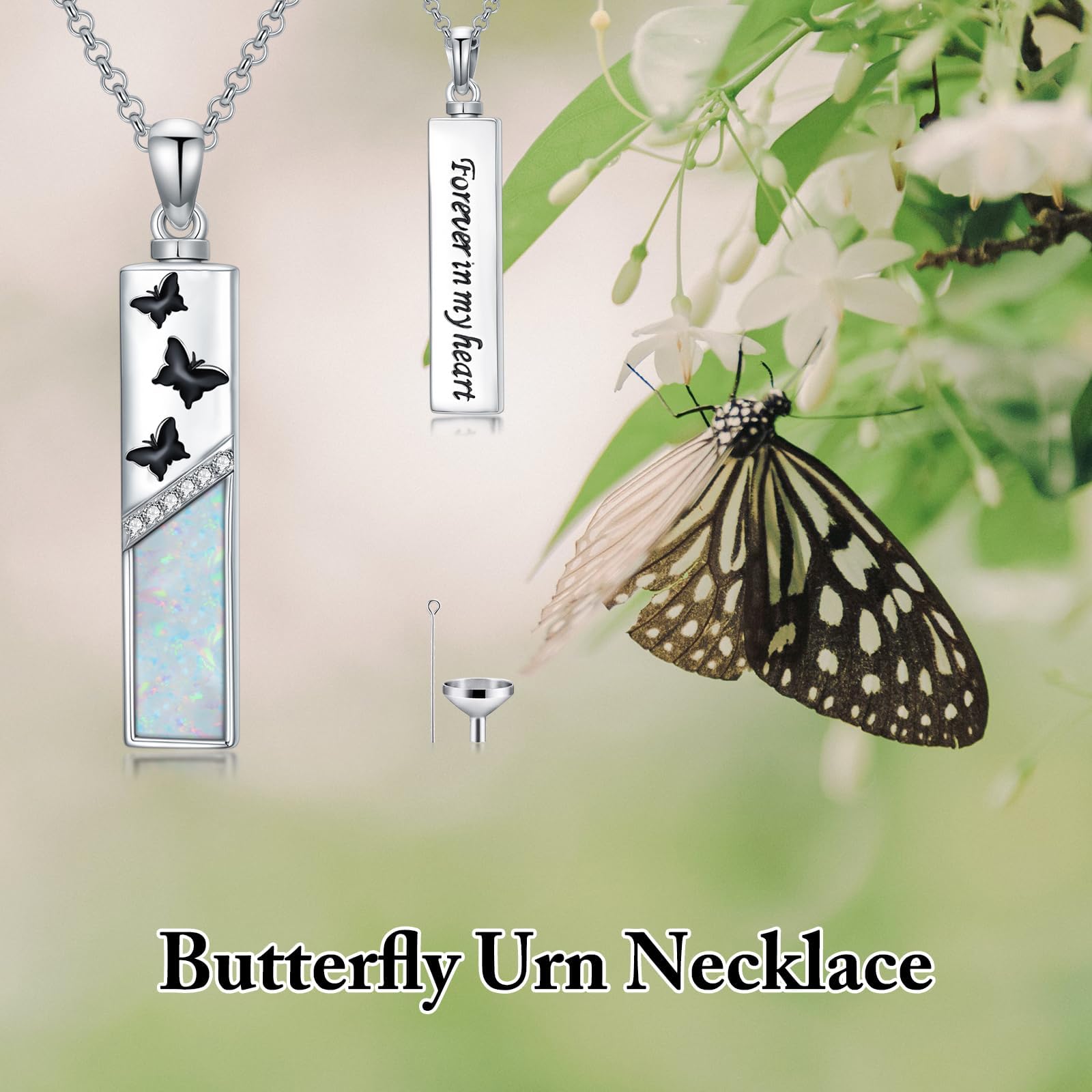 Urna farfalla per cenere, collana in argento sterling 925, opale farfalla, ciondolo cenere, opale cremazione gioielli per le donne