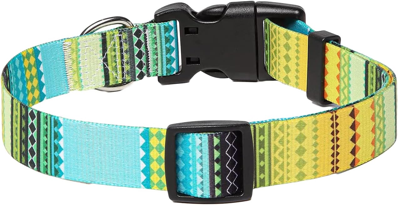Mihqy Dog Collar with Bohemia Floral Tribal Geometric Patterns - Soft Ethnic Style Collar Adjustable for Small Medium Large Dogs（Bohemian Yellow,L） : Pet Supplies
