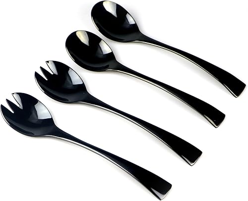 Juego de 4 tenedores y cucharas de ensalada de acero inoxidable 1810 para pulir color negro