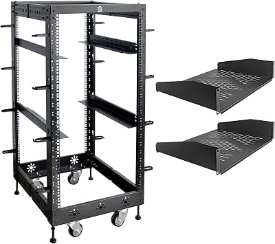 RIVECO 22U 19 Adjustable Depth Server Rack and RIVECO 2 PCS 2U Rack Shelves 14 Inch Depth