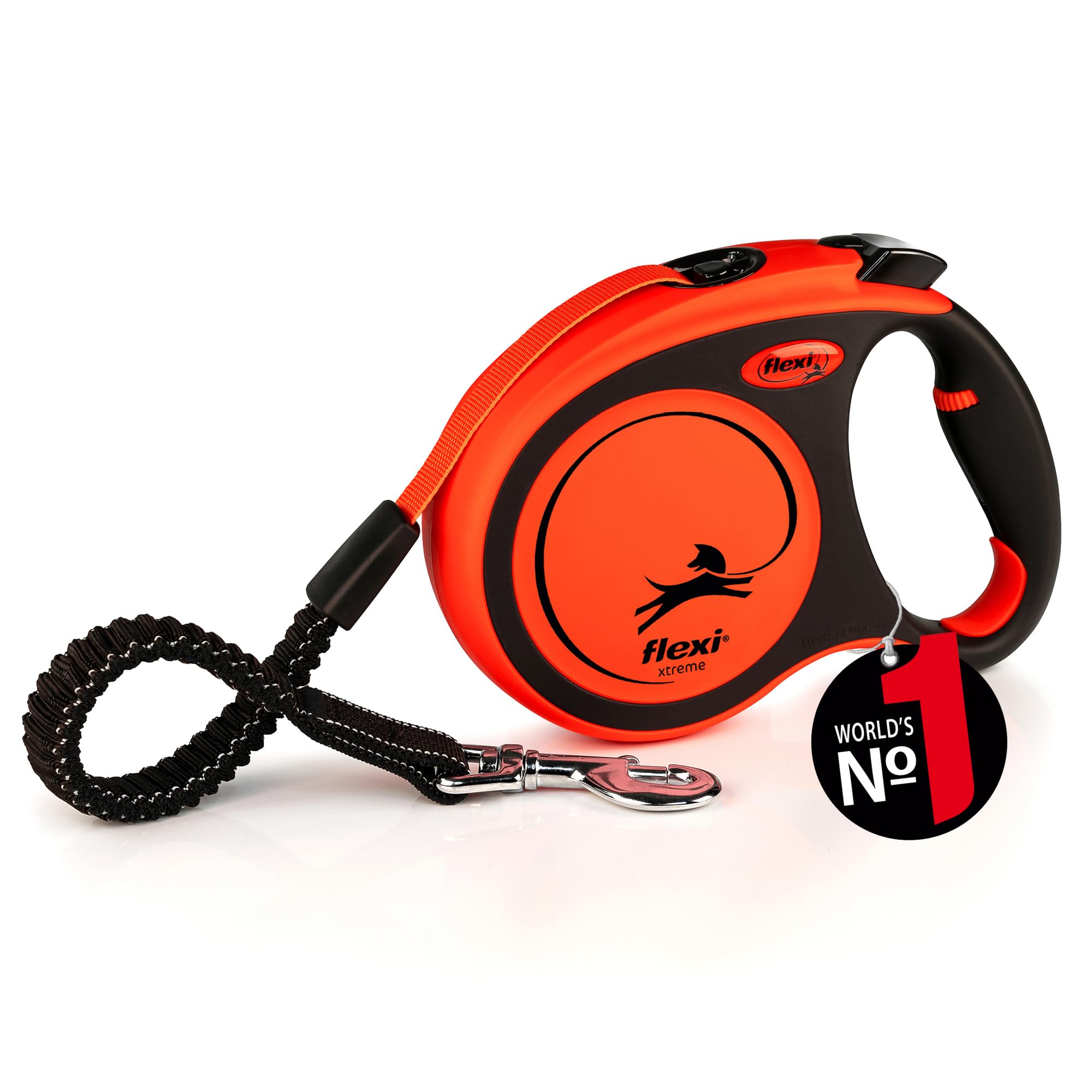 flexi® Xtreme L Gurt 5 m schwarz/orange, Roll-Leine für Hunde bis 65 kg