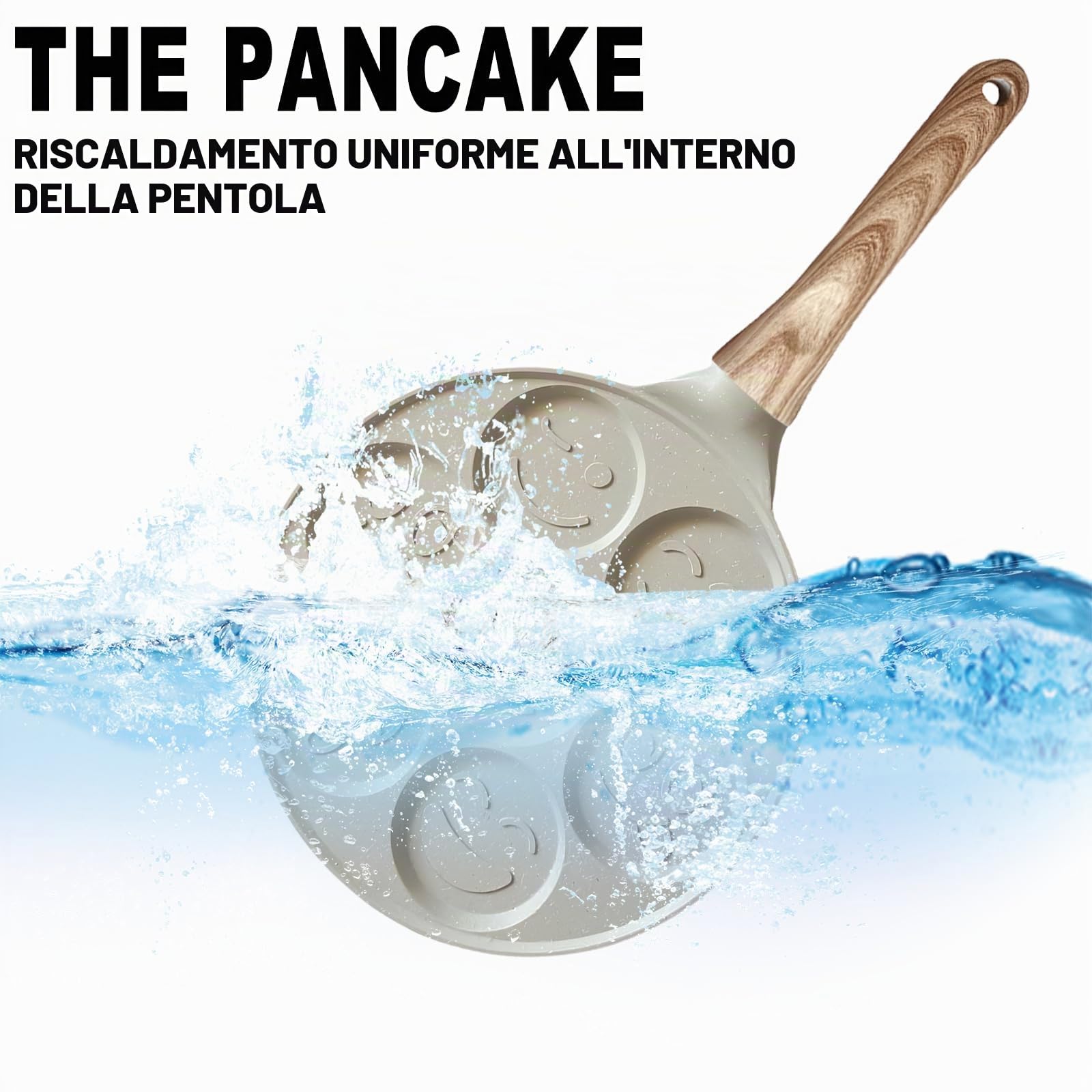 Padella antiaderente per pancake, 26 cm, con sette fori, per crepes Crepes Maker con facce sorridenti, padella per pancake per gas, ecc, padella per uova fritte per omelette, frittelle, hamburger