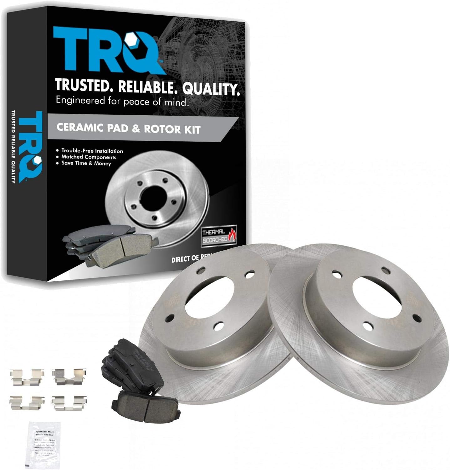 TRQ Rear Brake Pad & Rotor Kit Brake Chemical Kit Brake Pads Brake Rotor Ceramic Compatible with 2001-2002 INFINITI G20 2002-2006 Nissan Sentra