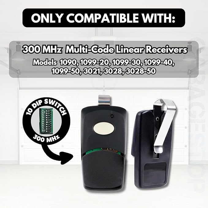 2X for Linear Multicode 3089 308911 MCS308911, 1089, 3070, 3060, 10 dip Switch Gate Opener Remote 300MHz, Multi Code Garage Door Opener Remote