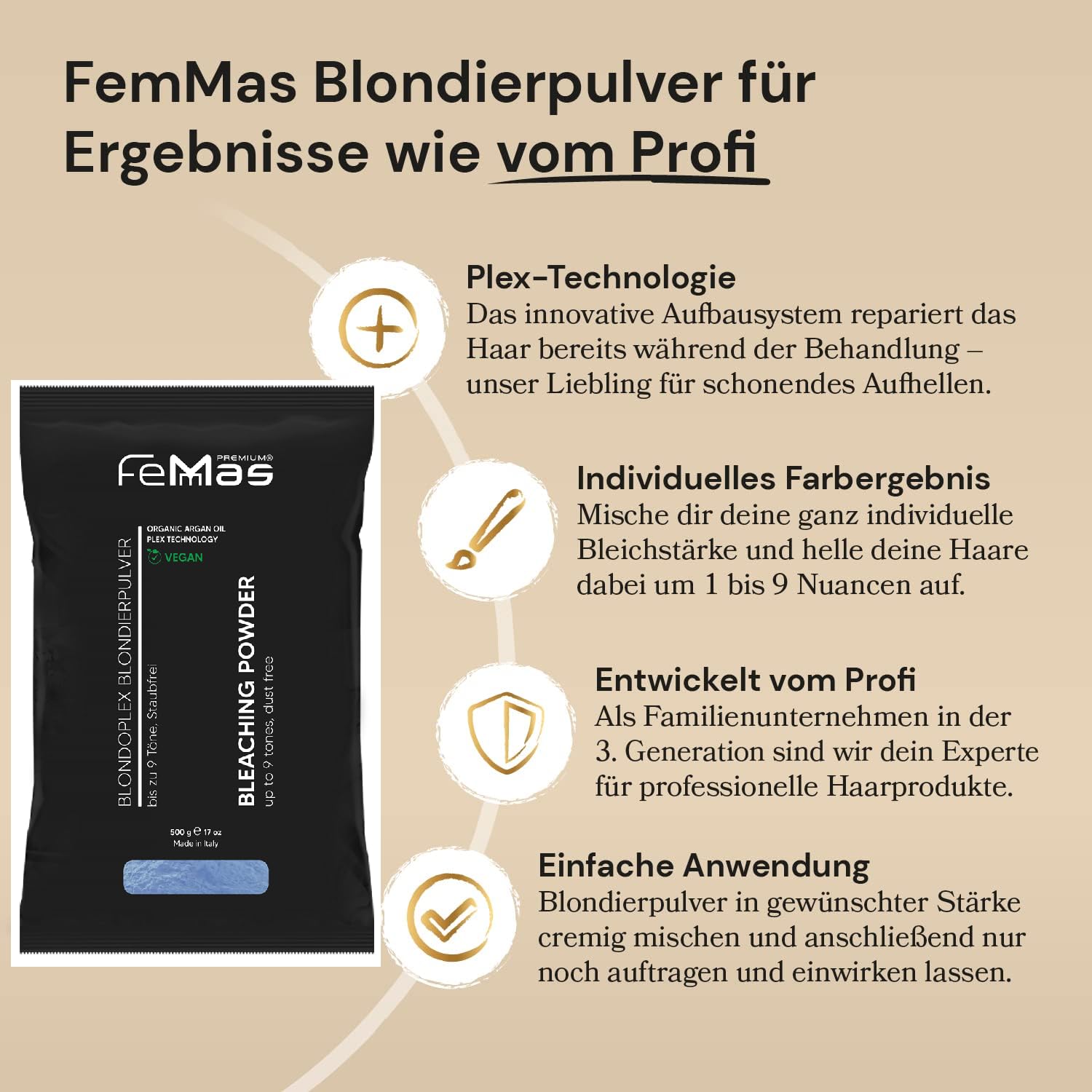 FemMas Niebieski proszek wybielający 500 g I Proszek wybielający z technologią Plex i jednorodnym rozjaśniającym olej arganowy I Ultra mocny i bezpyłowy I Hair Bleach do rozjaśniania do 9 odcieni