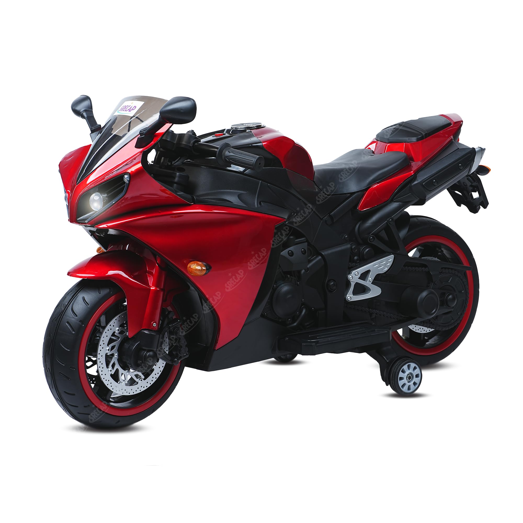 SRECAP R1 Sports Ride on Bike for Kids with 12V Battery Operated/Music System/Working Lights/Training Wheels Red (B08DLTPR78) Amazon Price History, Amazon Price Tracker