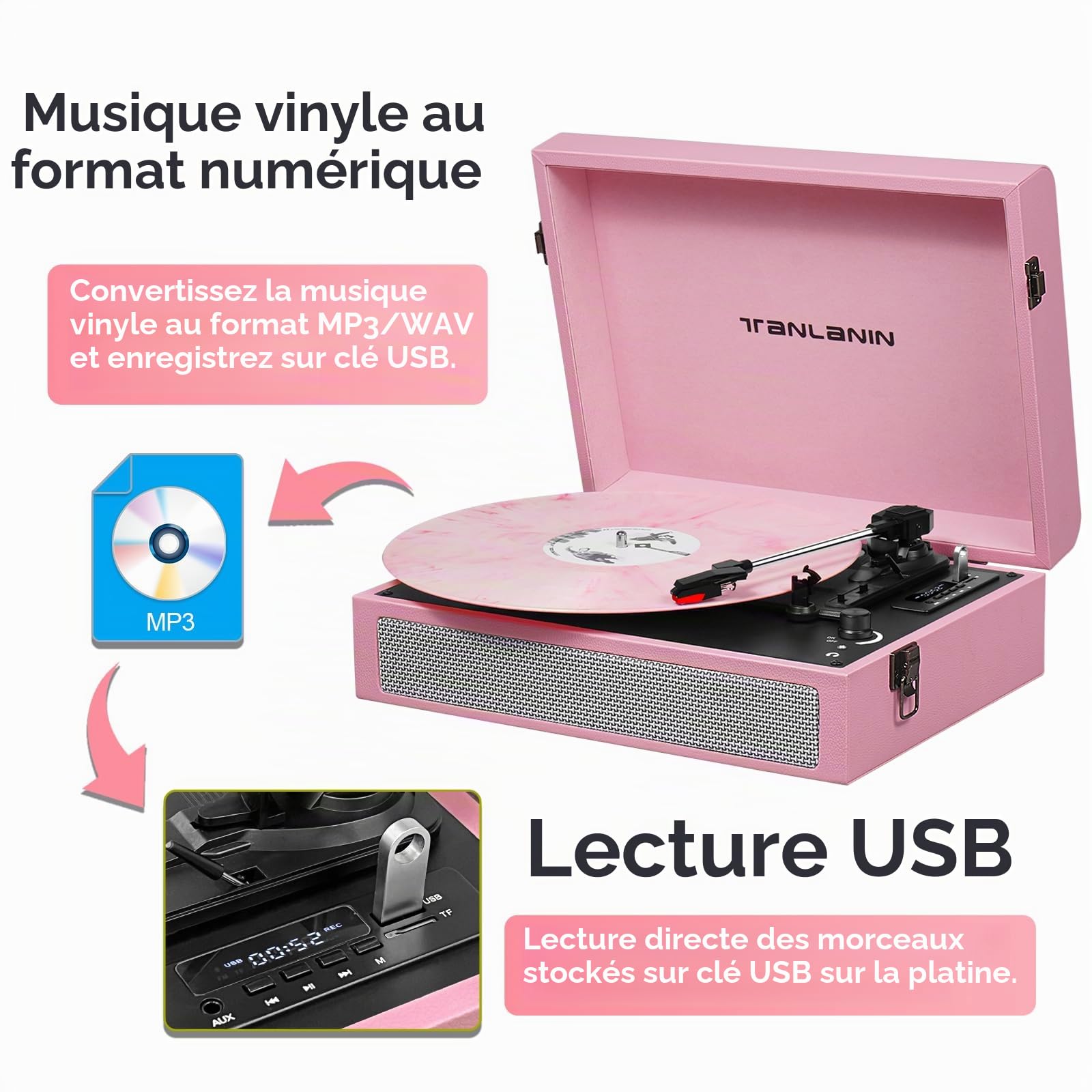 Tourne-disque rose
