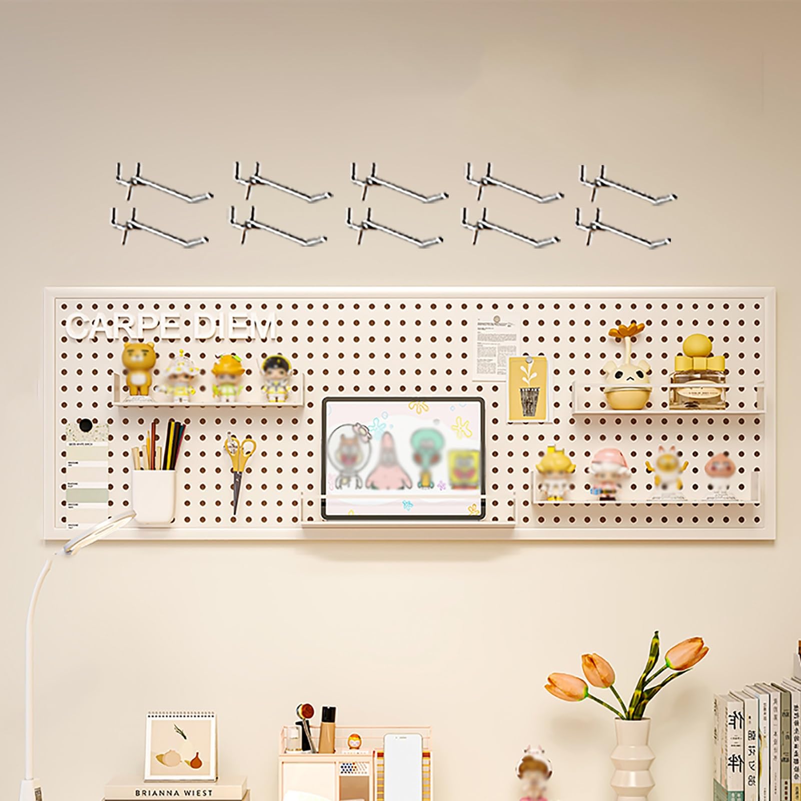 Genérico Biała perforowana tablica na biurko, metalowy organizer na narzędzia z haczykami, do garażu, biura (120 x 40 cm/47 x 16 cali)