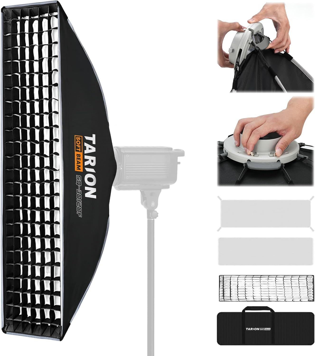 TARION 11.8"x47.2" Quick Release Strip Softbox - Foldable Bowens Mount Softbox with Diffusers/Honeycomb Grid/Carrying Bag for Live Streaming, Photography, Videography (SQ-30120F)