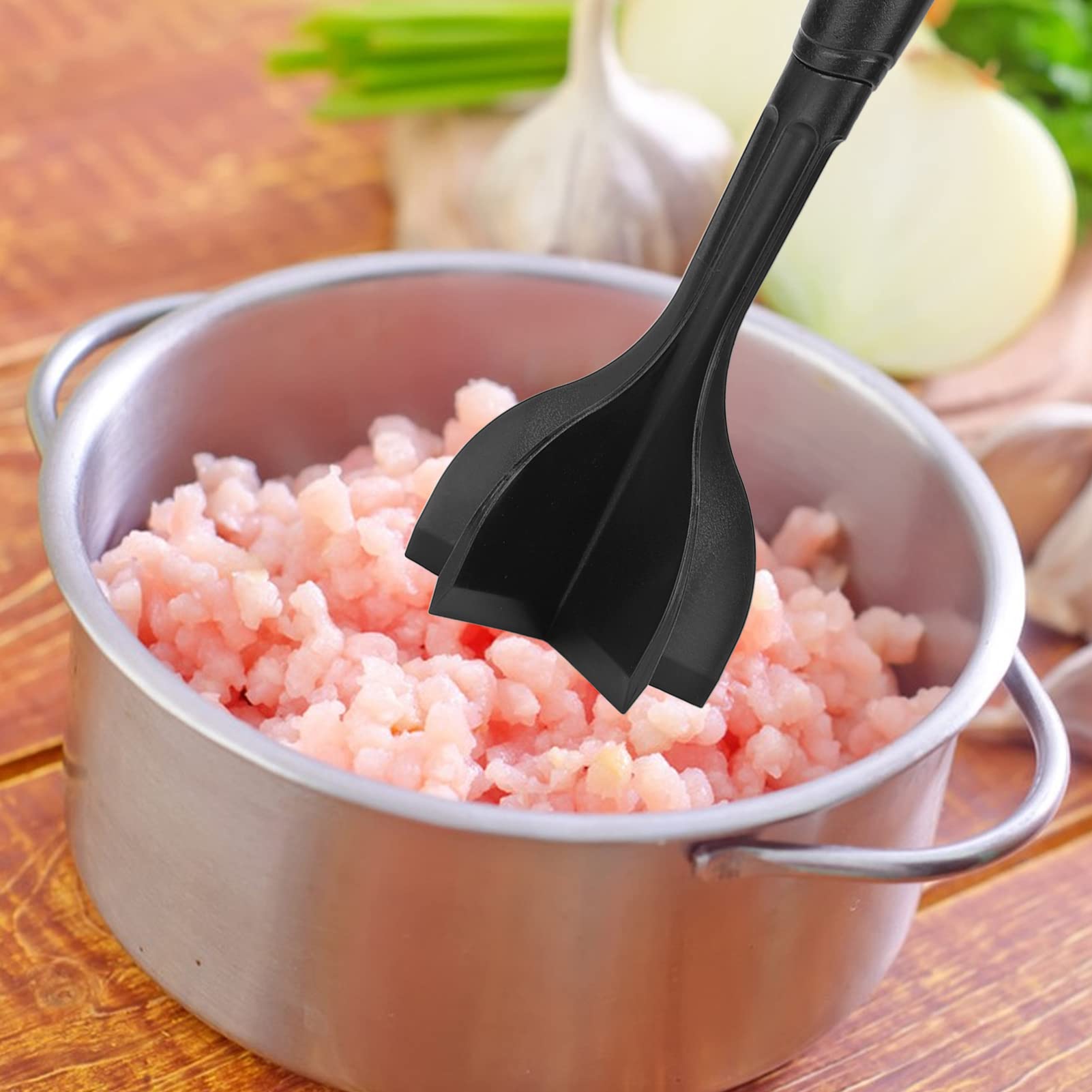 Fafeicy Rozdrabniacz do Mięsa, Nylonowy Tłuczek do Ziemniaków z Ergonomicznym Uchwytem, ​​narzędzie z 5 Ostrzami do Mielonej Wołowiny, Idealne do Hamburgerów i Gotowania Indyka