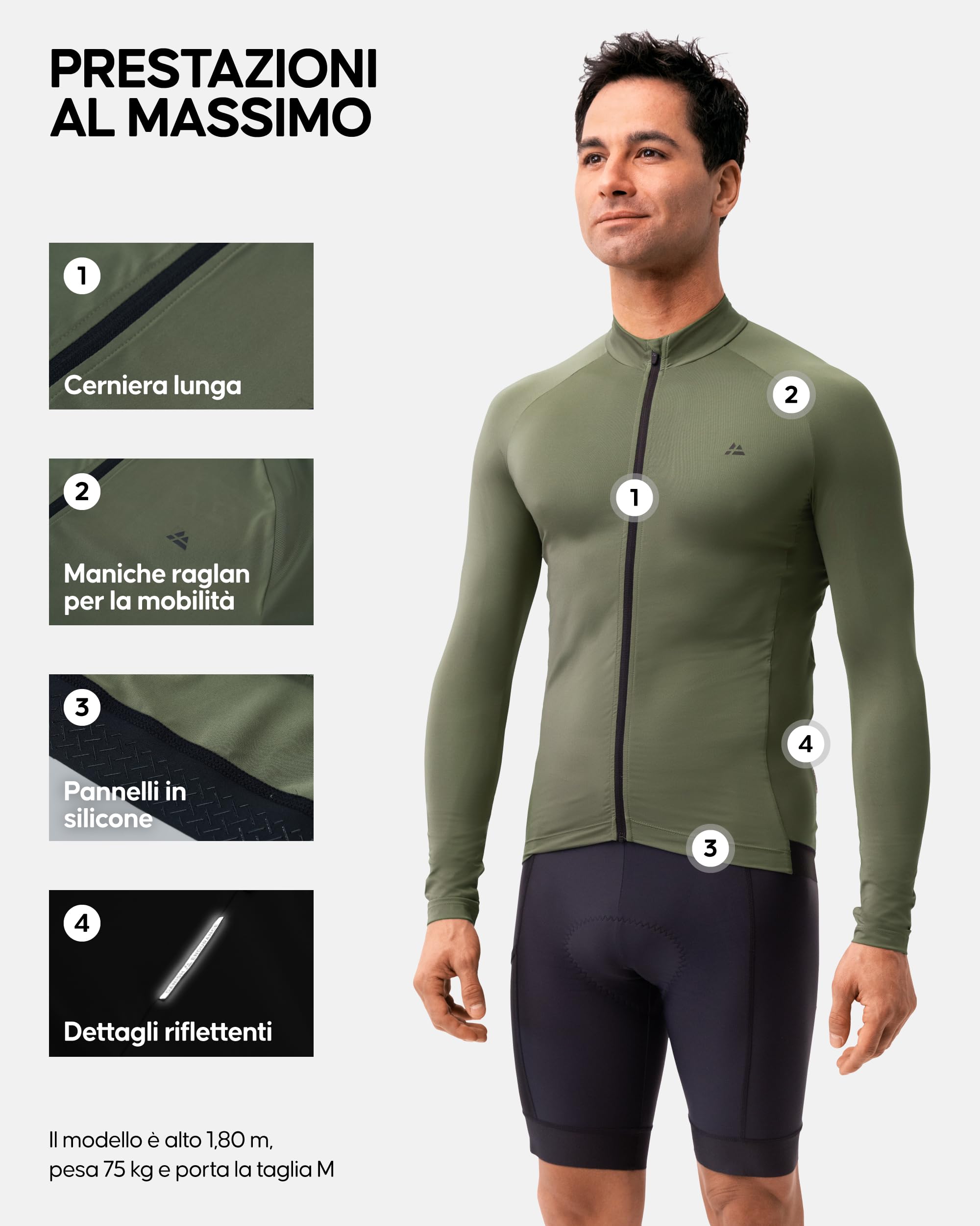 DANISH ENDURANCE Maglia da Ciclismo a Manica Lunga, Traspirante, Quick Dry, Tasche Posteriori, Dettagli Riflettenti, da Uomo