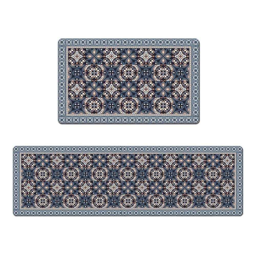 nother Kitchen Mat [2 PCS] Cushioned Anti-Fatigue Kitchen Rug Waterproof Non-Slip Kitchen Mats and Rugs PVC Ergonomic Comfort Standing Foam Mat for Kitchen Floor Home Office Sink Laundry (deep blue)