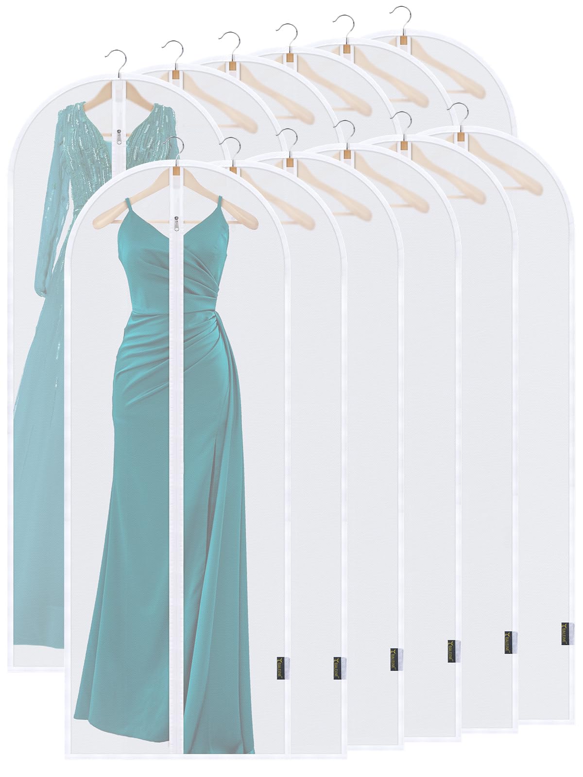 BALEINE 60 Translucent Garment Bags 12 Packs PEVA Dress Bag for Closet Clothes Dresses Suit Coats Storage White