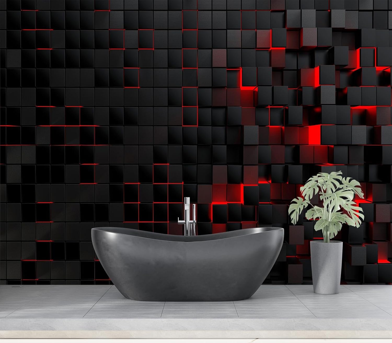 Eierme-Black and red Square Background Mural Wallpaper Peel and Stick 90" x 67"