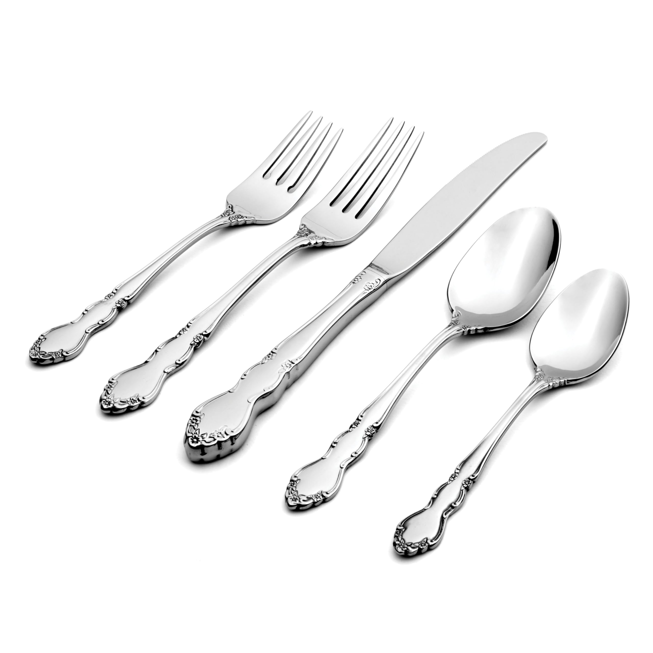 Oneida Silverware Set For 8, Dover 45-Piece Fine Flatware Set with Serving Utensils, Service For 8, 18/10 Stainless Steel, Ornate Pattern, Dishwasher Safe, Knives Spoons & Forks Set (Silver 45 Pieces)