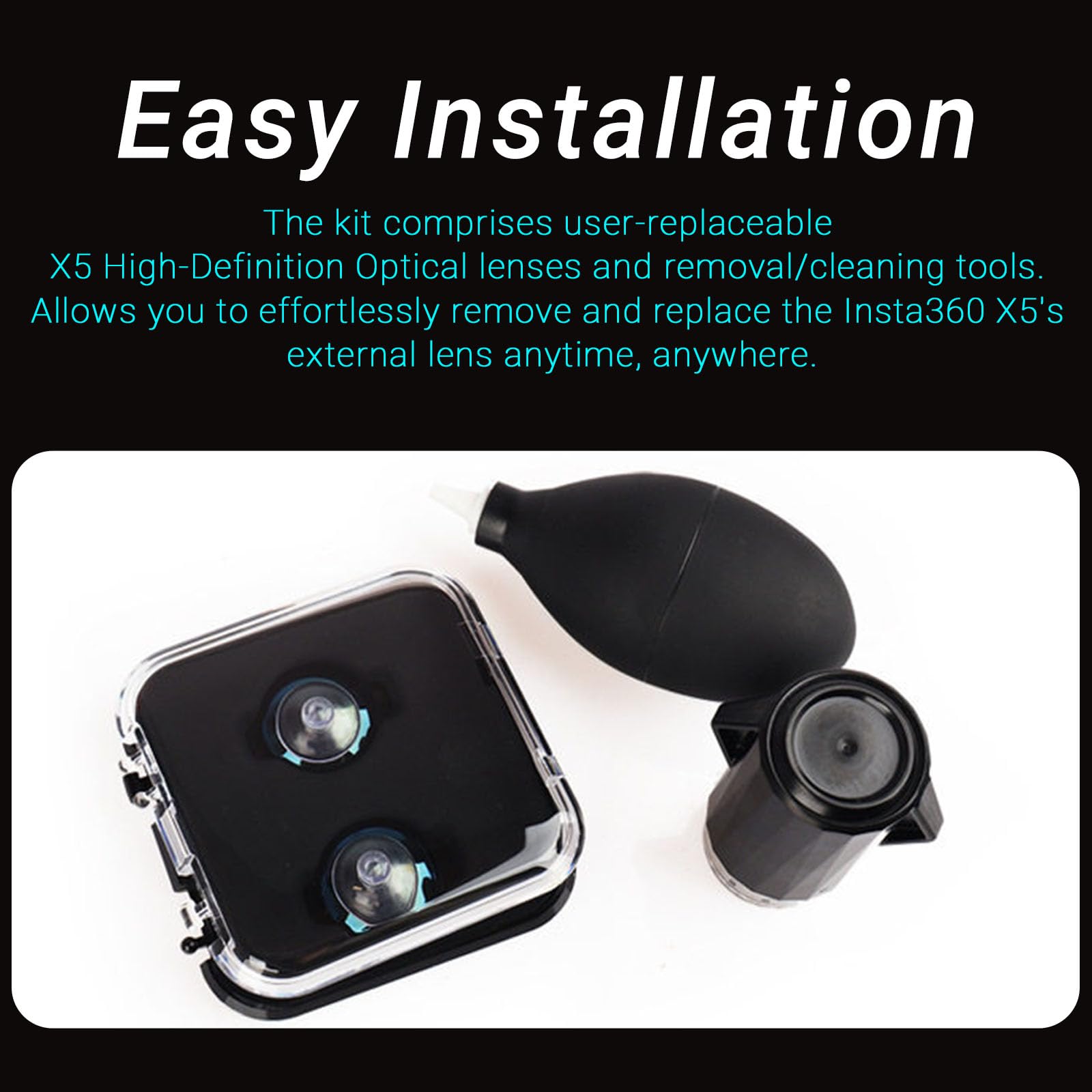Insta 360 X5 - Kit completo de lentes de repuesto, con 2 lentes reemplazables para Insta360 X5, además de herramientas para reemplazar y limpiar la lente