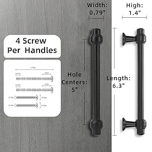 Amasideca 10 Pack Matte Black Cabinet Pulls 5 Inch Hole Centers Kitchen Cabinet Handles Zinc Alloy Black Drawer Pulls Solid Cabinet Hardware