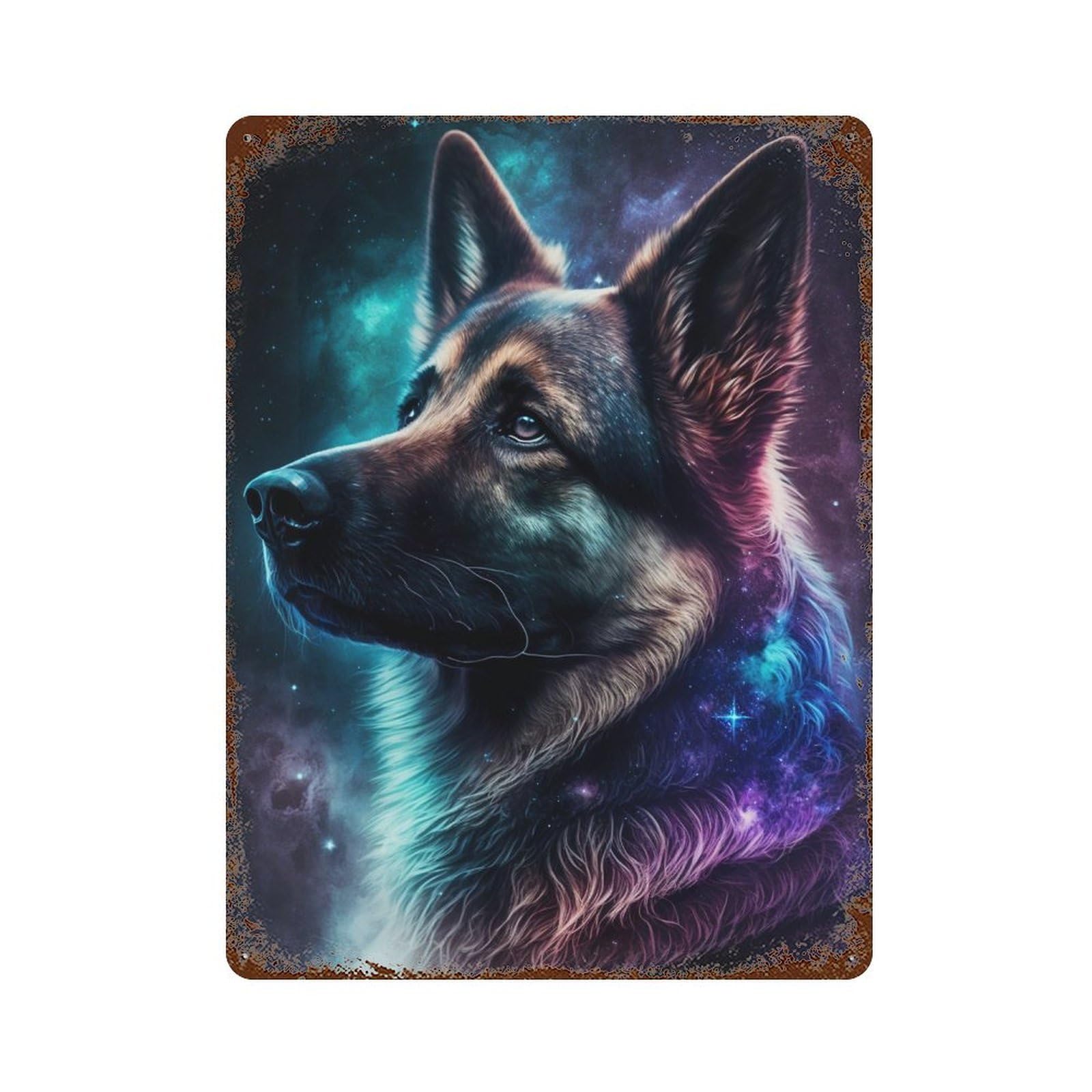 Galactic Dog Portrait -8 Rusty Metal Tin Sign 15.7"x11.8", for Farmhouse, Kitchen And Entryway Decor, Rustic Home Decor