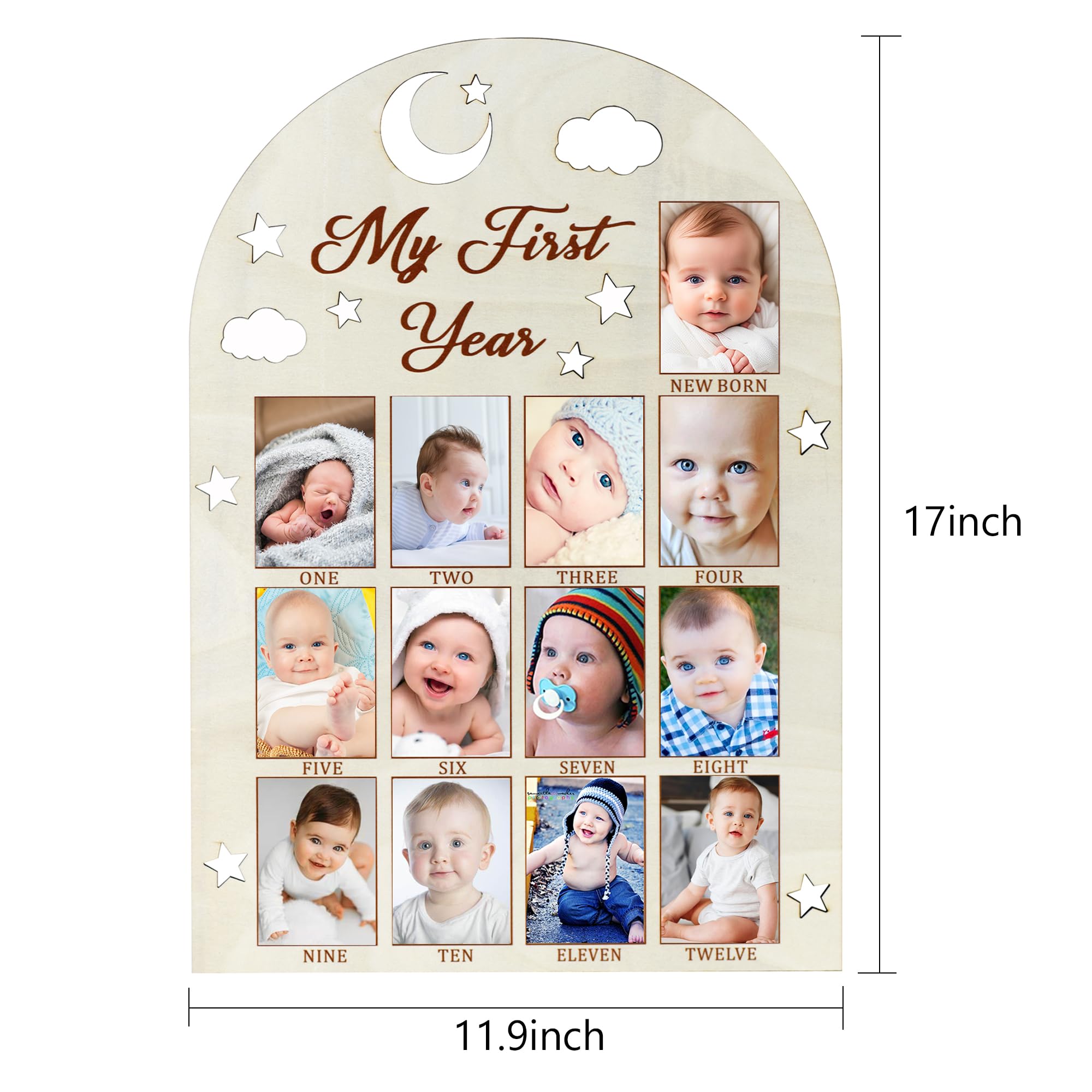 Tableau photo en bois My First Year avec découpe 3D pour bébé de 12 mois, cadre photo pour décoration de premier anniversaire de fille/garçon, tableau photo en bois, tableau photo important