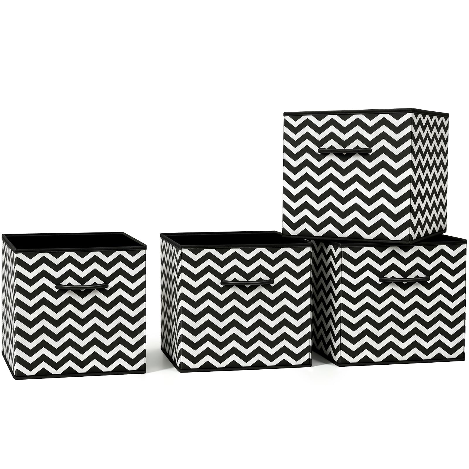 Hibtn Set of 4 Foldable Storage Box, Fabric with Handles Storage Cubes And Cloth Storage Organizer Drawer For Closet And Toys Storage,27 x 27 x 27 cm, Black White Chevron โ image 1