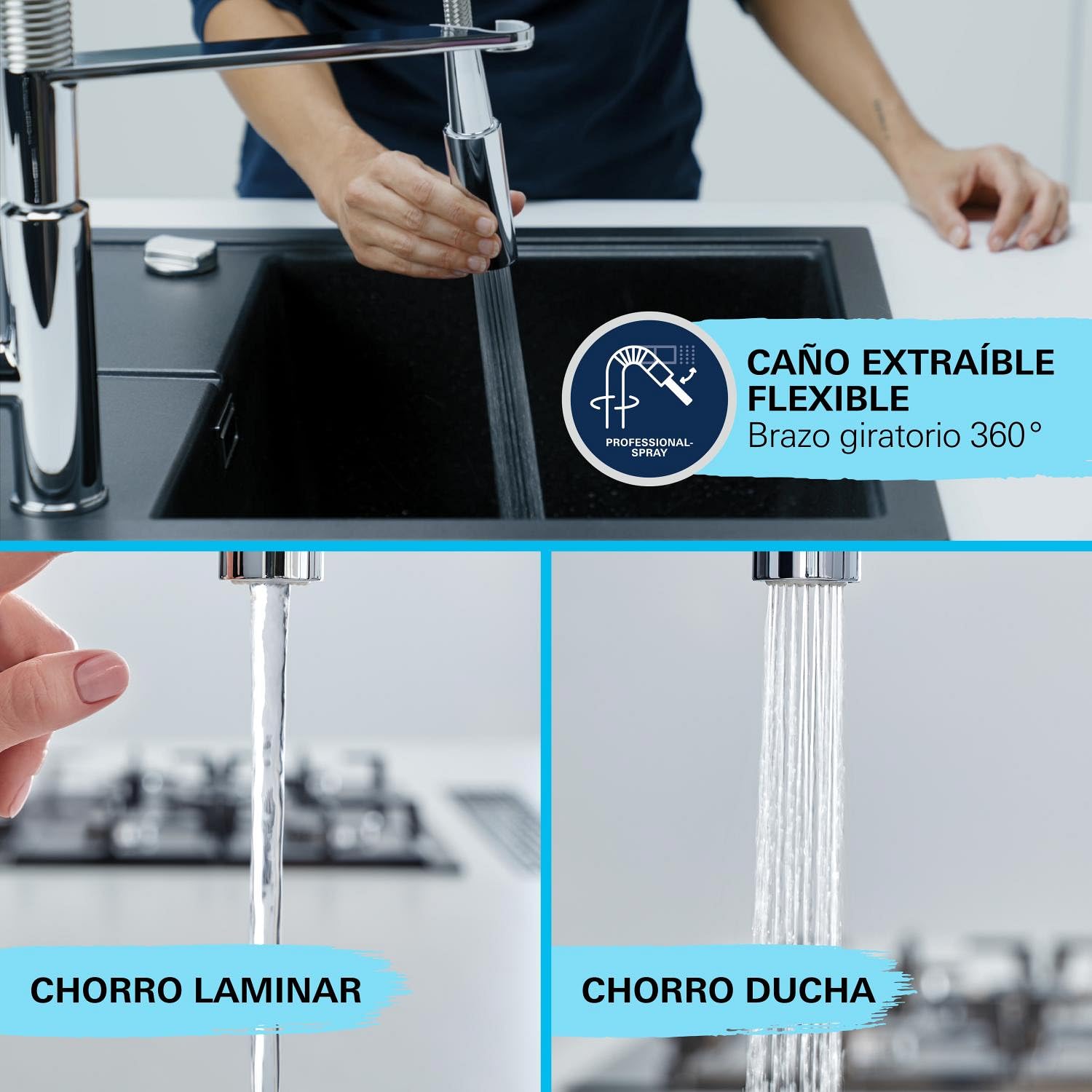 GROHE Get Swift Grifo de Cocina Caño Alto Extraíble Cromo 360°