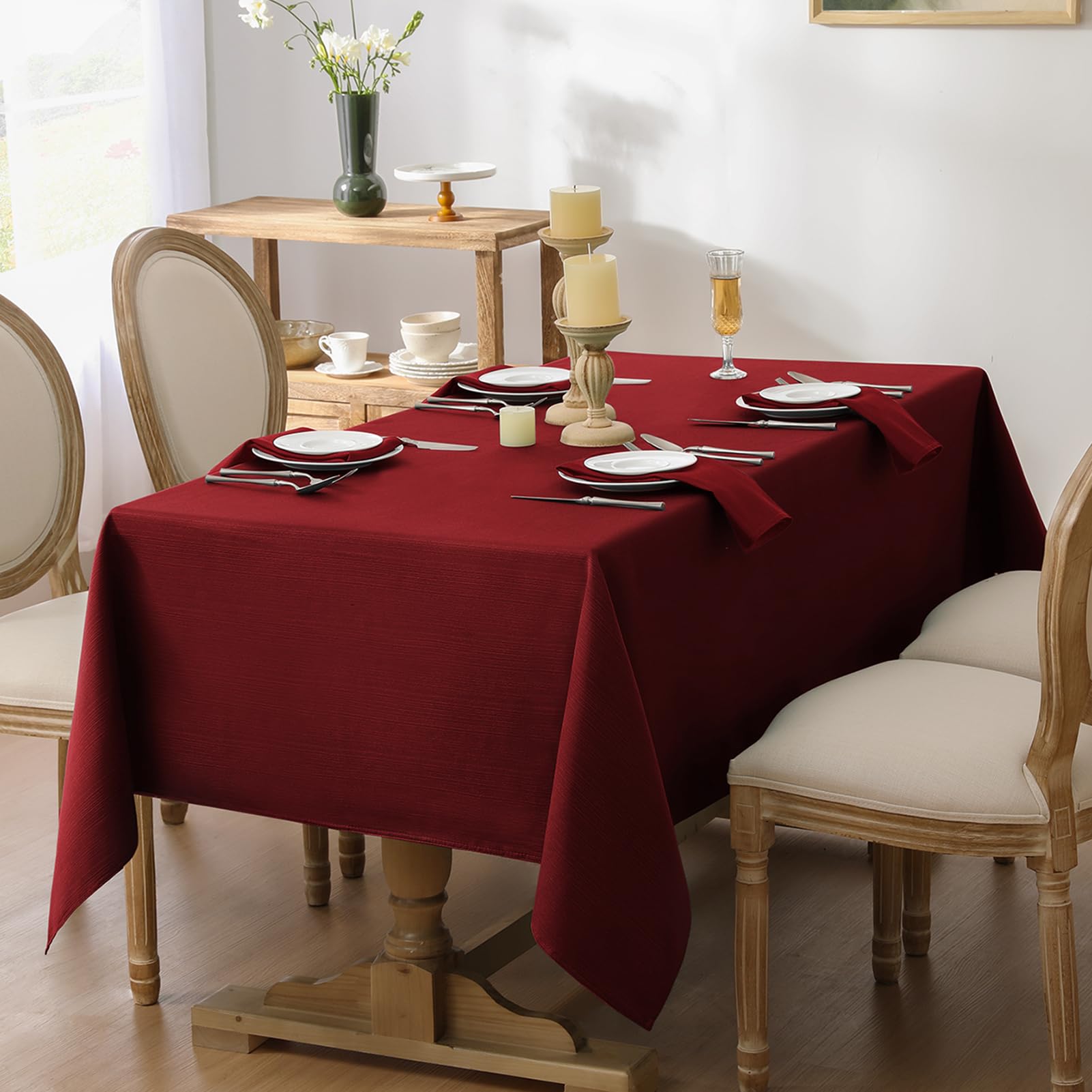 DWCN Rood tafelkleed, afwasbaar, tafellinnen, linnenlook, 130 x 180 cm, zacht tafelkleed, outdoor, weerbestendig, voor woonkamer, eetkamer, balkon, tuin, bruiloften of huishouden