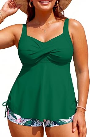 Aqua Eve Women Plus Size Tankini Swimsuit Two Piece Flowy Swimdress Bathing Suits with Shorts