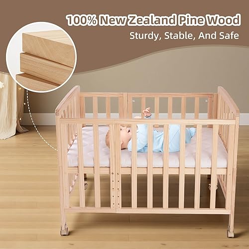 Miniatura 6 de Cuna pequeña de 3 alturas, cuna de bebé para recién nacidos de 0 a 18 meses, sin pintar