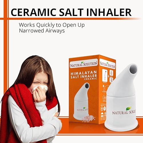 Miniatura 2 de NATURAL SOLUTION Inhalador de sal de cerámica con 2 repuestos de sal rosa del Himalaya, limpia el sistema respiratorio, alivia la congestión