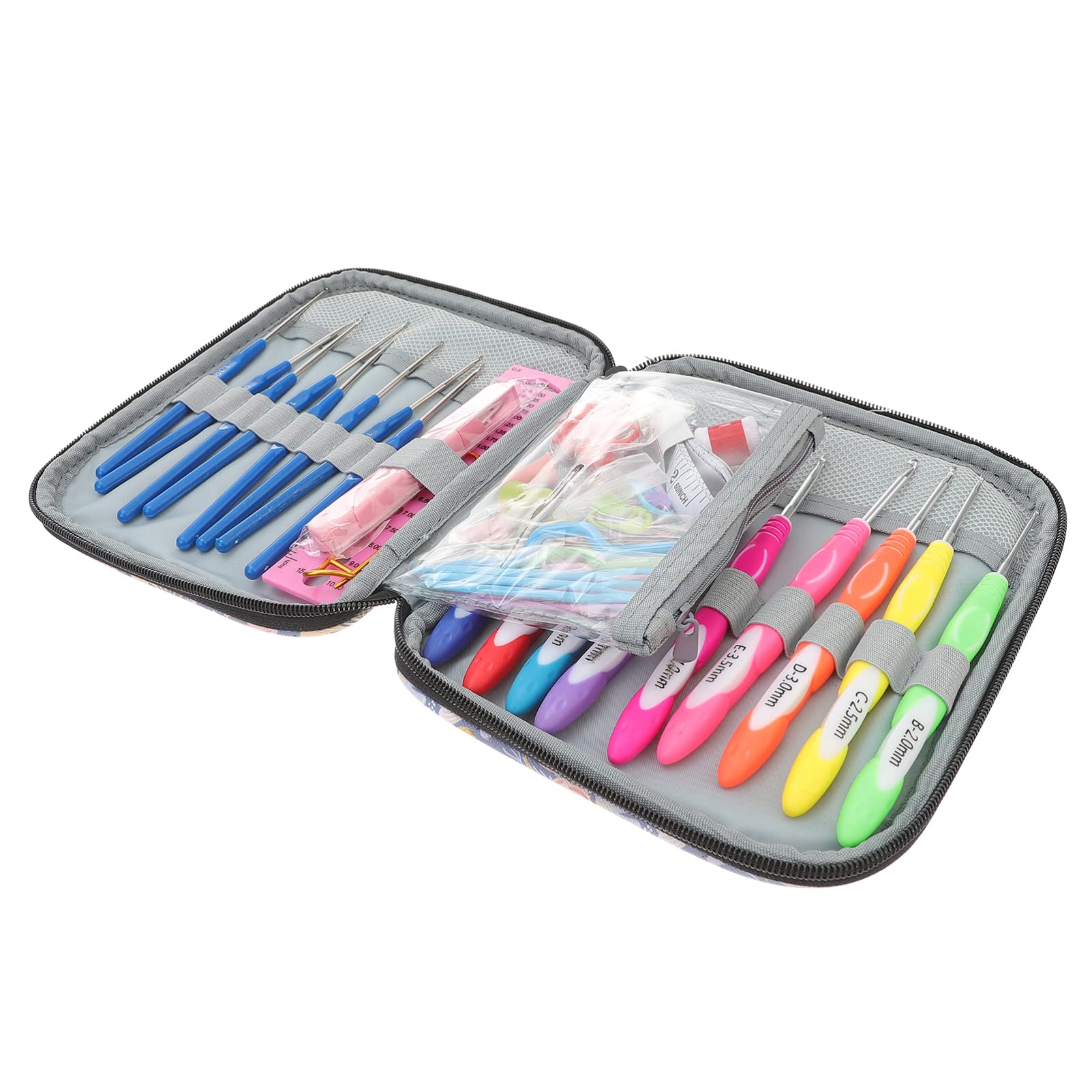 Set Uncinetto Portatile 58 Pezzi Ganci in Lega di Alluminio | Bustina in Canvas e Cotone, Misure Varie per Cappello e Sciarpa, Accessori Inclusi per Lavoro Manuale