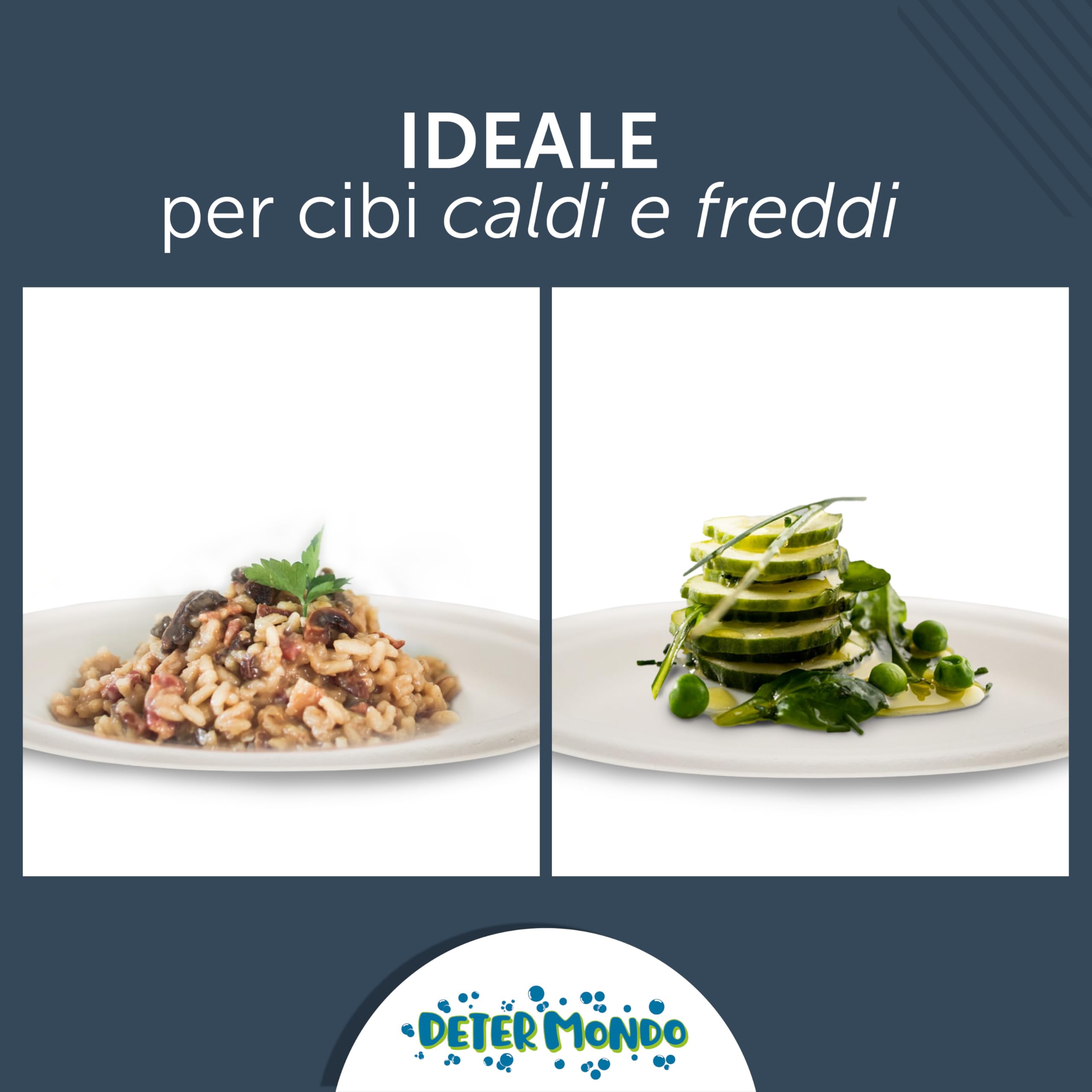DETERMONDO Set di 150 Piatti Piani 23 cm in Carta Biodegradabile Compostabile, Usa e Getta, Adatti al Microonde, in Polpa di Cellulosa Naturale, Monouso Ecologici per Feste e Catering
