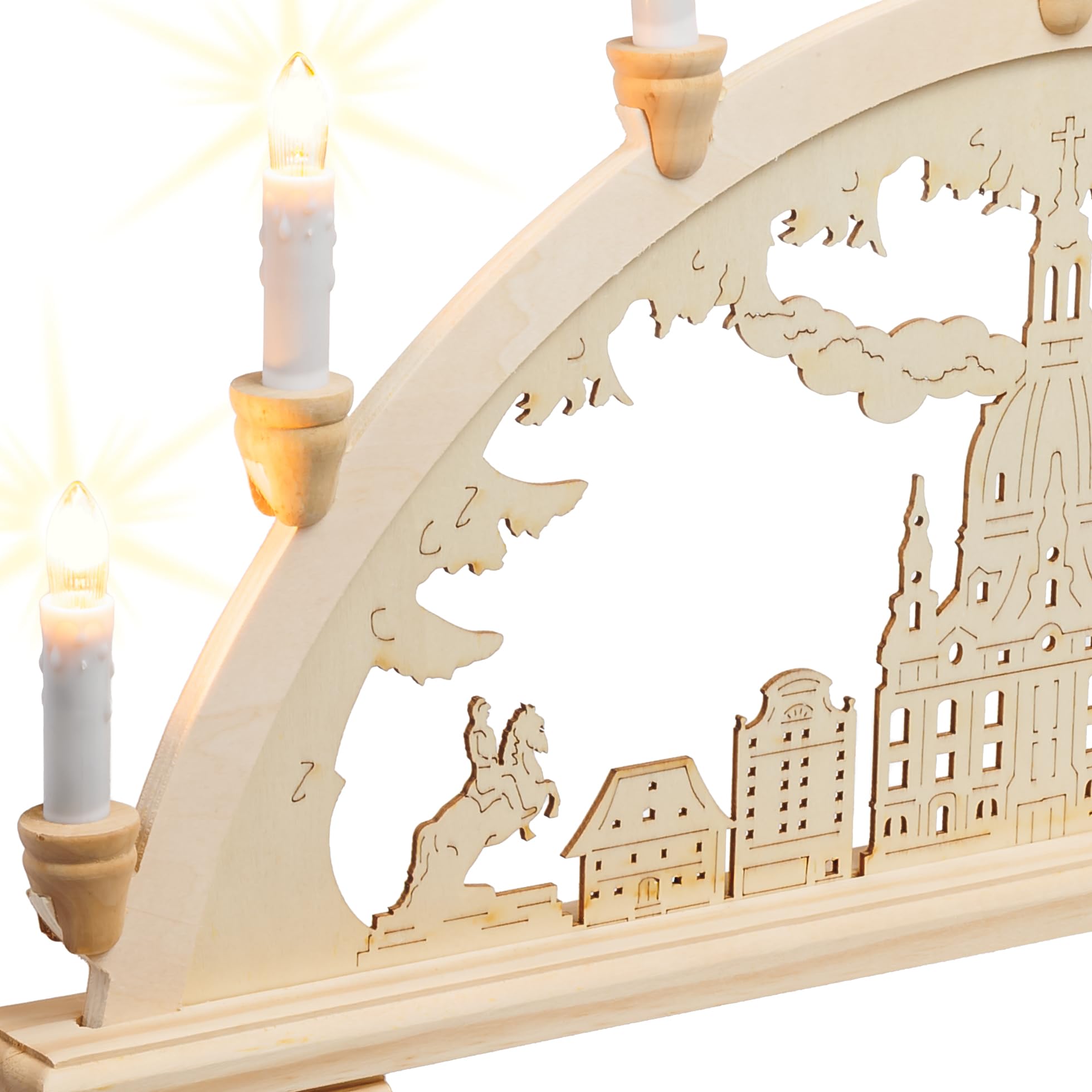 SIKORA LB20-7 klassicher Holz Schwibbogen beleuchteter Lichterbogen Motiv Dresdener Frauenkirche Deko Weihnachten Breite ca. 57 cm