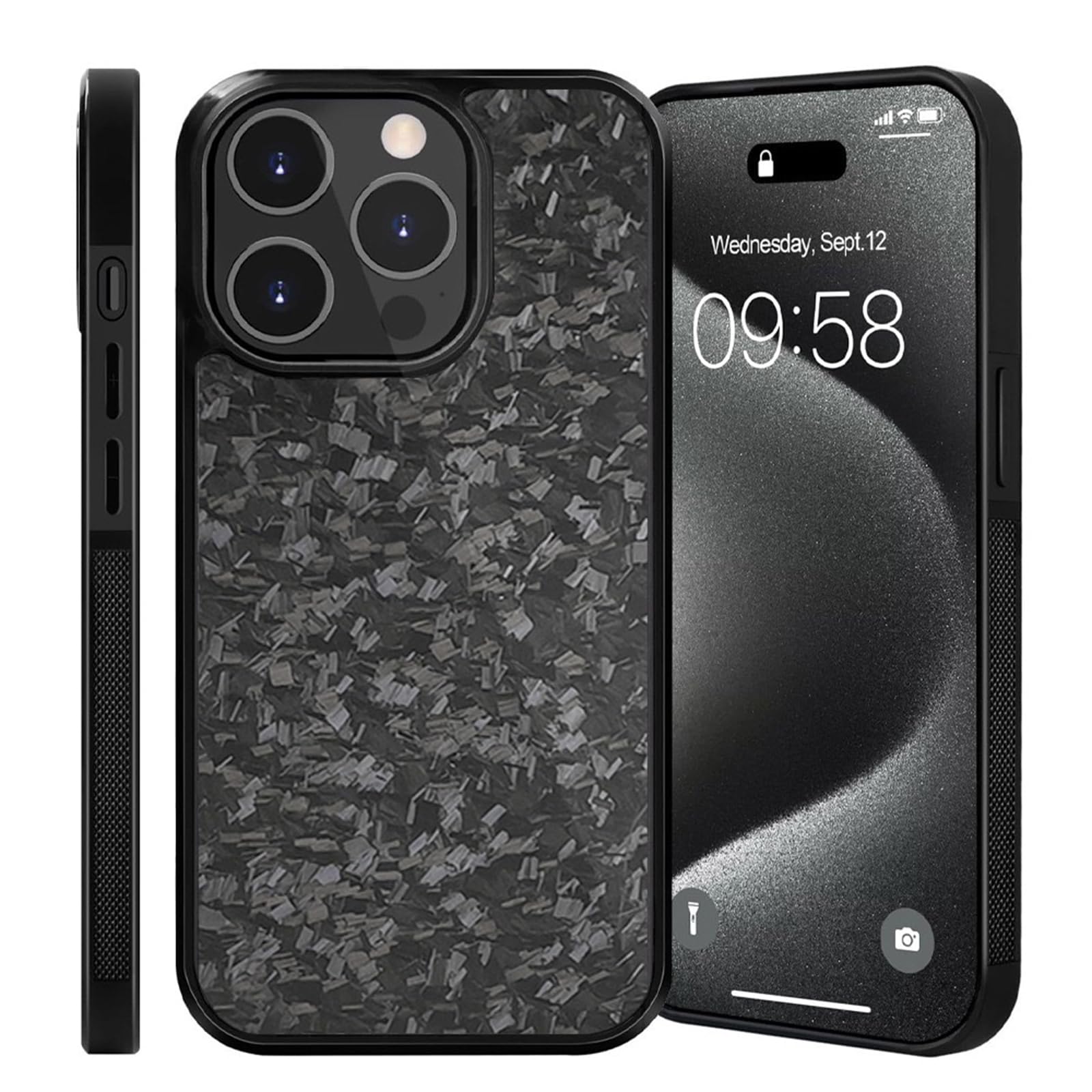 Bpoeee Forged Carbon Fiber Phone Case, Carbon Fiber Case, Carbon Fiber Phone Case for iPhone 16 15 14 13 12 Pro Max (Black,13 Pro)