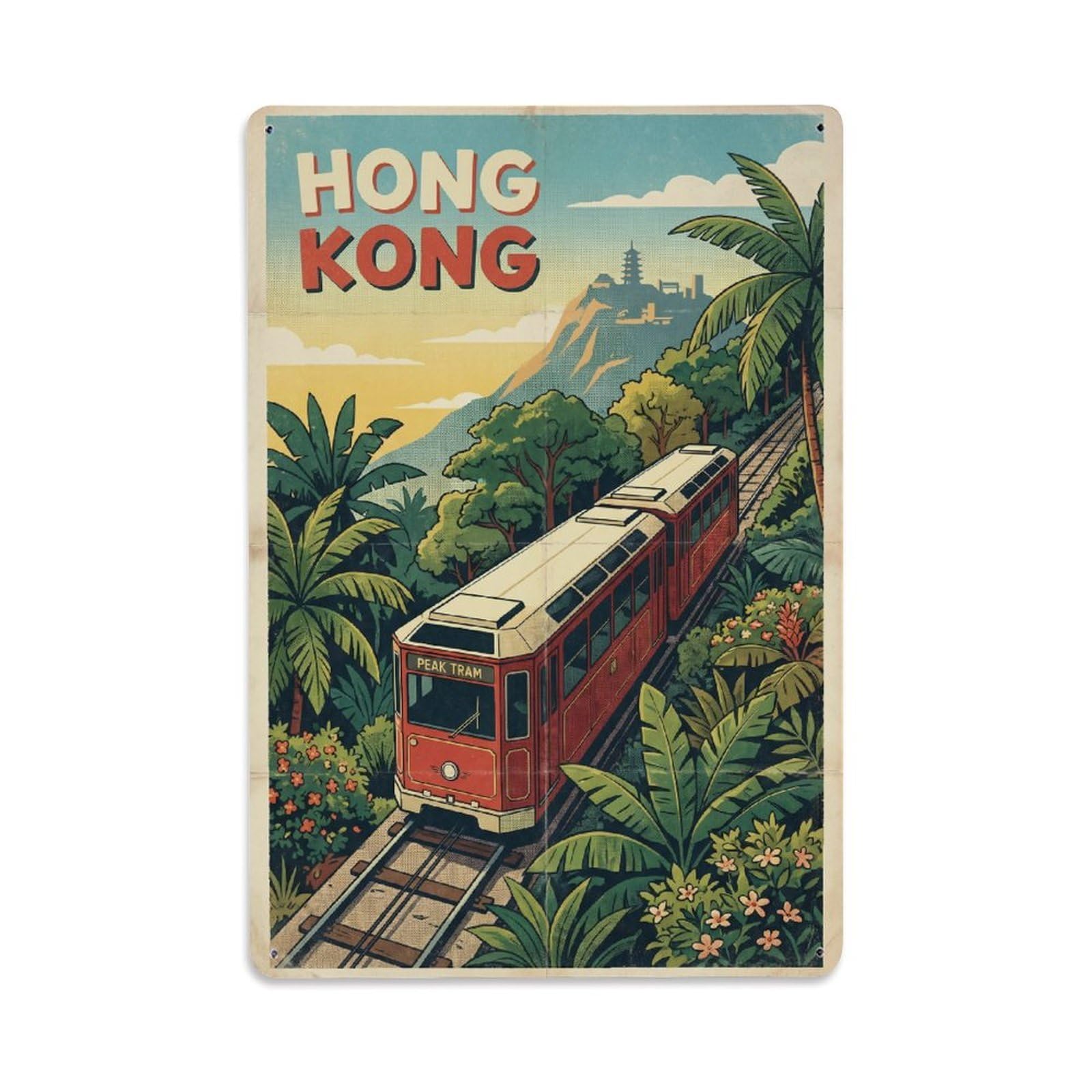Gead 8X12inch Style Vintage Travel Hong Kong Tram Metal Tin Sign