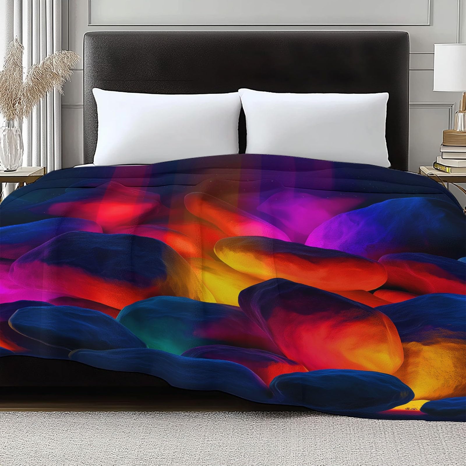 Coperta Plaid Pile in Flanella 180x220 cm Coperta Pile Piccola Luci Al Neon Pietre, Morbida Soffice Calda Coperte per Divano Singolo Matrimoniale Letto Colorato
