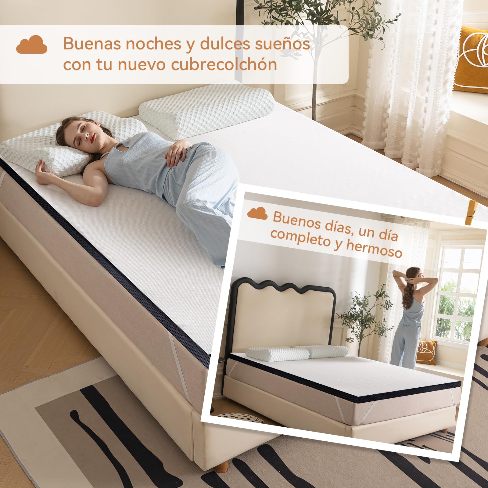 Amazon Basics Colchón de Espuma viscoelástica Topper con memoria con Funda removible y lavable, 135 x 190 cm, 4 cm, Blanco